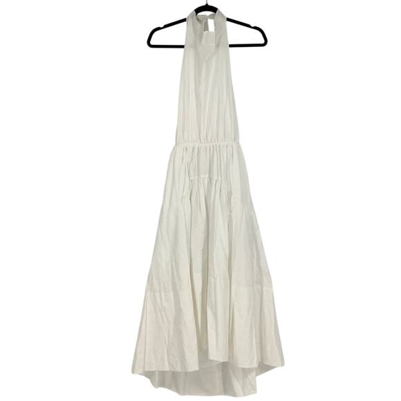 Vince Womens Small White Draped Neck Halter Midi Dress Tiered Tie Back N3-7